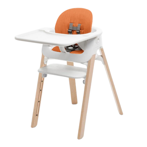 Stokke Steps High Chair Complete - White/Natural with White Seat Orange Cushion