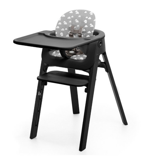 Stokke Steps High Chair Complete - Black/Black with Black Seat Grey Clouds Cushion
