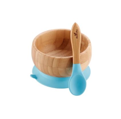 Avanchy Bamboo Suction Baby Bowl + Spoon - blue