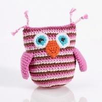 Babylonia Pebble Soft Handmade Owl Rattle - Pink/Brown Stripy