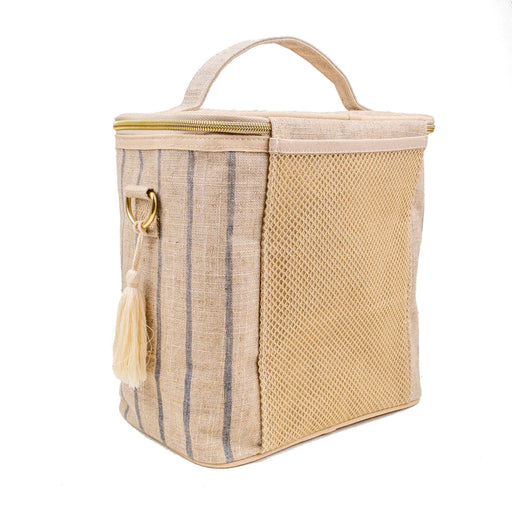 So Young Linen Lunch Poche - Slate Pinstripe