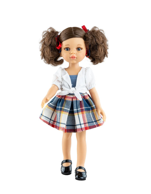 Paola Reina Las Amigas Doll - Brittany w/ White Shirt Plaid Skirt & Black Shoes