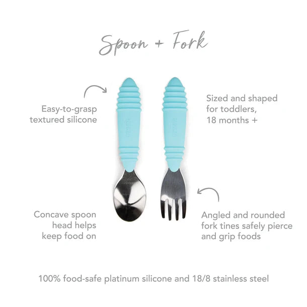 Bumkins Stainless Steel Spoon + Fork Blue