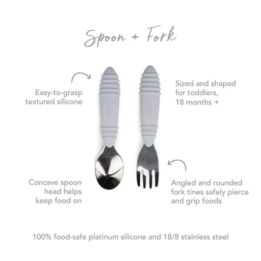 Bumkins Stainless Steel Spoon + Fork Grey