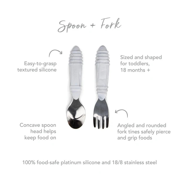 Bumkins Stainless Steel Spoon + Fork Marble