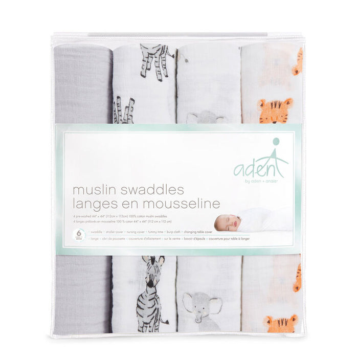 Aden + Anais Safari Babies 4-pack Muslin Swaddles