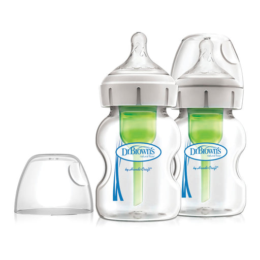 Dr. Brown's Anti-Colic Options+ Wide Neck Glass Baby Bottles 150ml/5oz 2pk