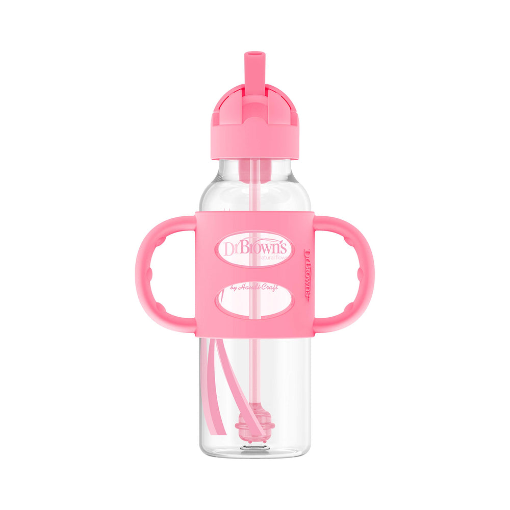 Dr Brown's Sippy Straw Bottle w/ Silicone Handles 250ml 1pk - Pink