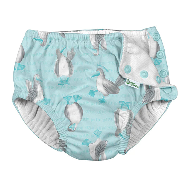 I Play by Green Sprouts Snap Swimsuit Diaper - Light Aqua Blue Footed Boobies