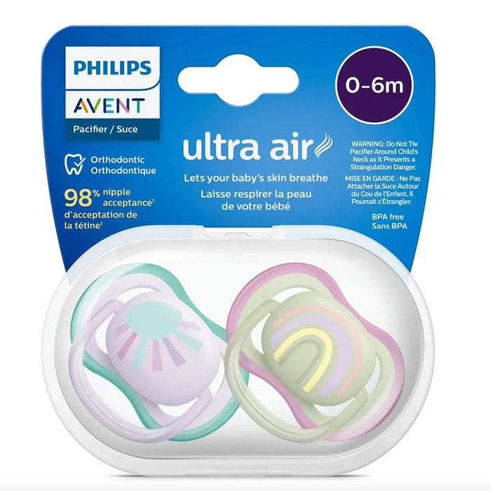 Avent Ultra Air Pacifier 2PK 0-6M - Sun Green Rainbow