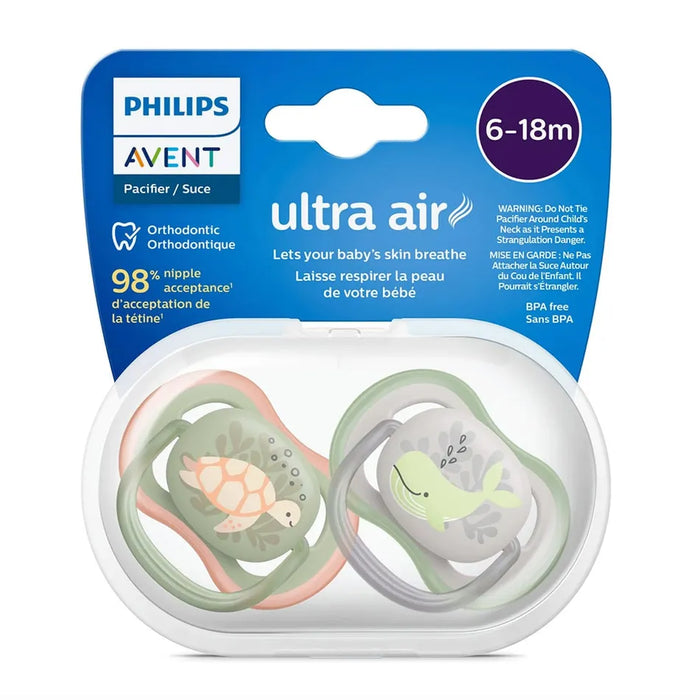 Avent Ultra Air Pacifier 2PK 6-18M - Turtle+Whale