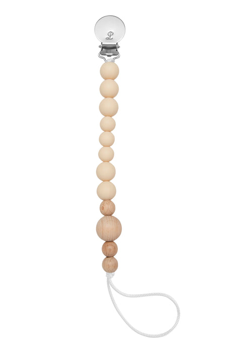 Loulou Lollipop Colour Block Silicone&Wood Pacifier Clip - Wheat Beige