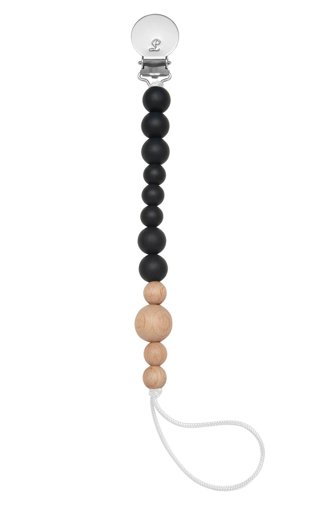 Loulou Lollipop Colour Block Silicone&Wood Pacifier Clip - Black