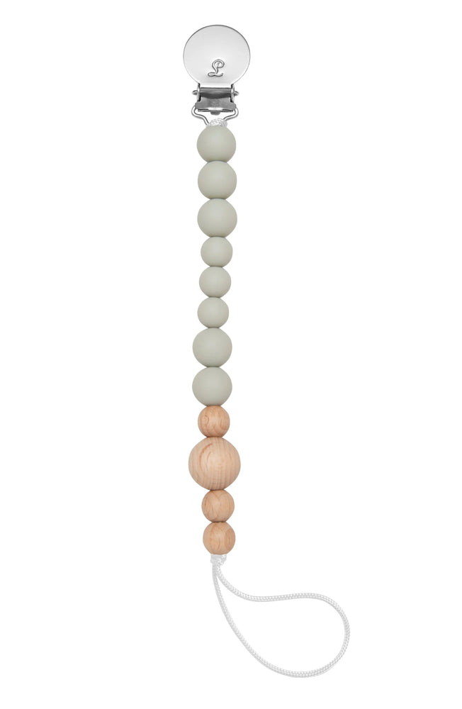 Loulou Lollipop Colour Block Silicone&Wood Pacifier Clip - Silver Sage