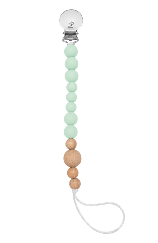 Loulou Lollipop Colour Block Silicone&Wood Pacifier Clip - Mint