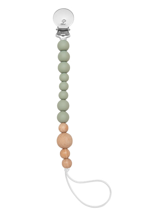 Loulou Lollipop Colour Block Silicone&Wood Pacifier Clip - Sage Green