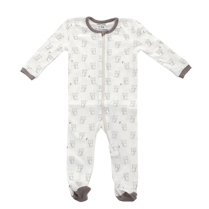 Silkberry Baby LS Organic Cotton Footed Sleeper - Silver cloud owl