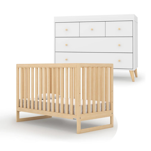 Dadada Austin Crib(Natural) + Austin Dresser(White/Natural) Bundle