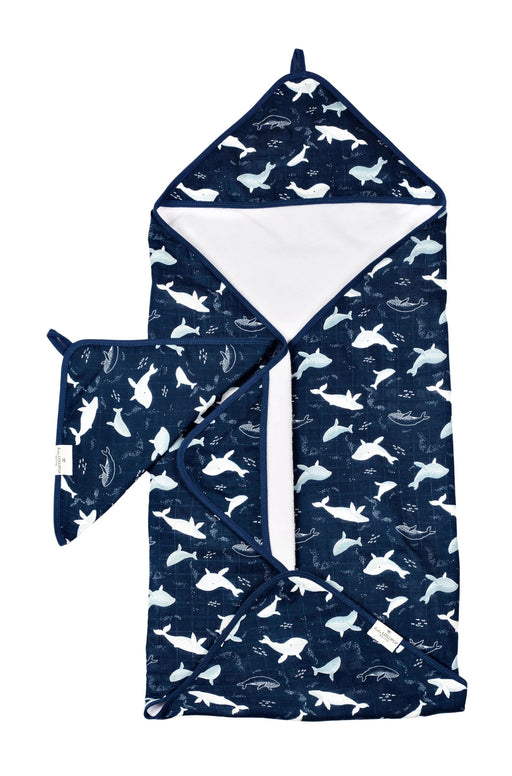 Loulou Lollipop Hooded Towel Set - Blue Whales