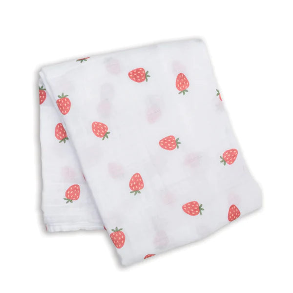 Lulujo Swaddle Blanket Muslin Cotton - Strawberries 100cmx100cm