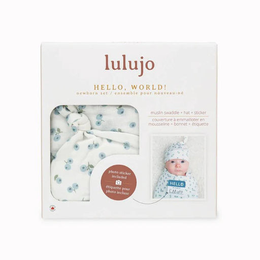 Lulujo Hello World Blanket & Knotted Hat - Blueberries