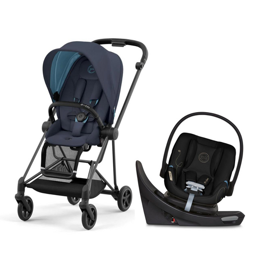 Cybex Mios3 Matte Black Frame with Natutical Blue Seat & Aton G Swivel Infant Car Seat - Moon Black