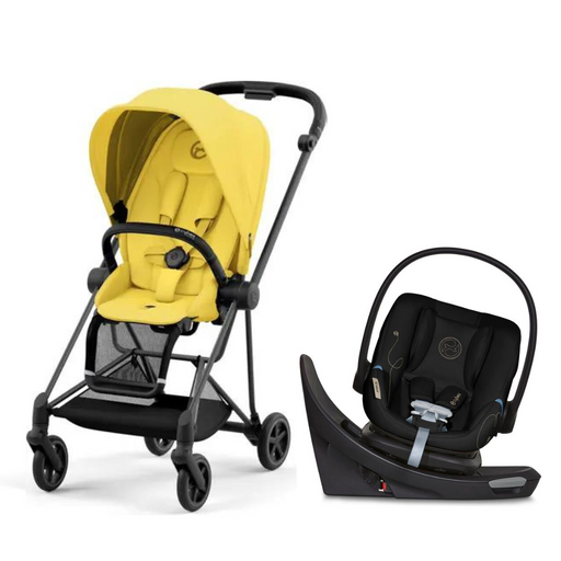 Cybex Mios3 Matte Black Frame with Mustard Yellow Seat & Aton G Swivel Infant Car Seat - Moon Black