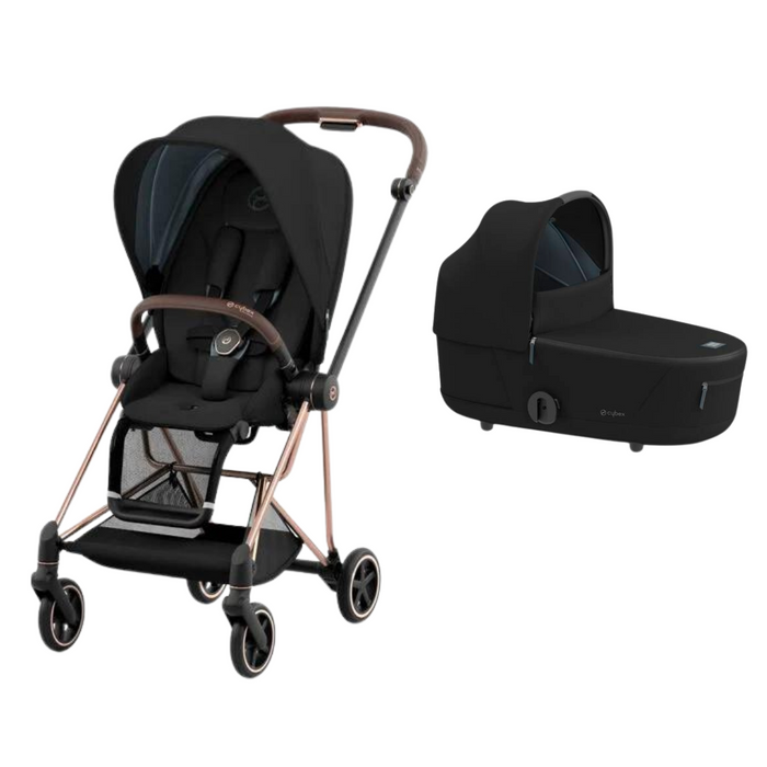 Cybex Mios 3 - Rose Gold Frame with Deep Black Seat + Carry Cot Bundle