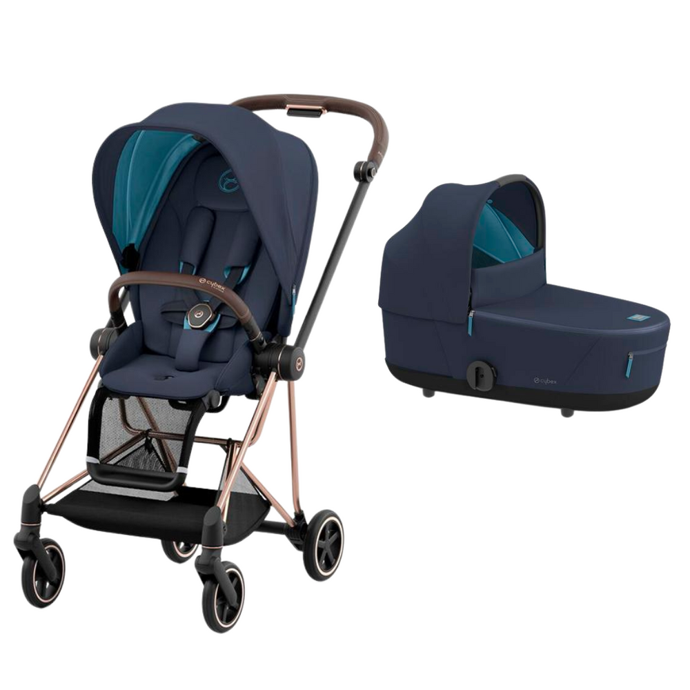 Cybex Mios 3 - Rose Gold Frame with Nautical Blue Seat + Carry Cot Bundle