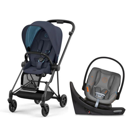Cybex Mios3 Matte Black Frame with Natutical Blue Seat & Aton G Swivel Infant Car Seat - Lava Grey
