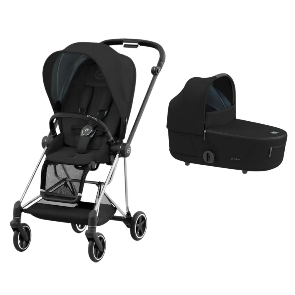 Cybex Mios 3 - Chrome Black Frame with Deep Black Seat + Carry Cot Bundle