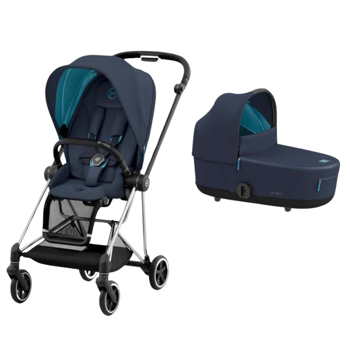 Cybex Mios 3 - Chrome Black Frame with Natutical Blue Seat + Carry Cot Bundle