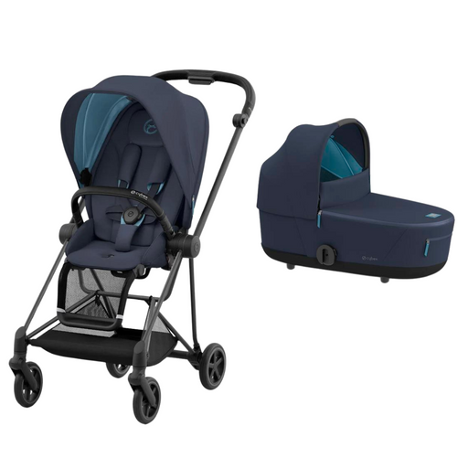 Cybex Mios 3 - Matte Black Frame with Natutical Blue Seat + Carry Cot Bundle