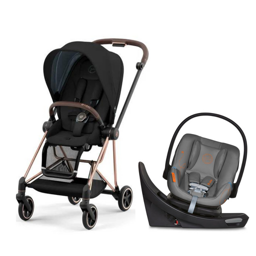 Cybex Mios3 Rose Gold Frame with Onyx Black Seat & Aton G Swivel Infant Car Seat - Lava Grey