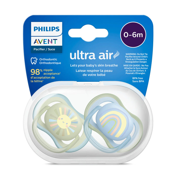 Avent Ultra Air Pacifier 2PK 0-6M - Sun Blue Rainbow