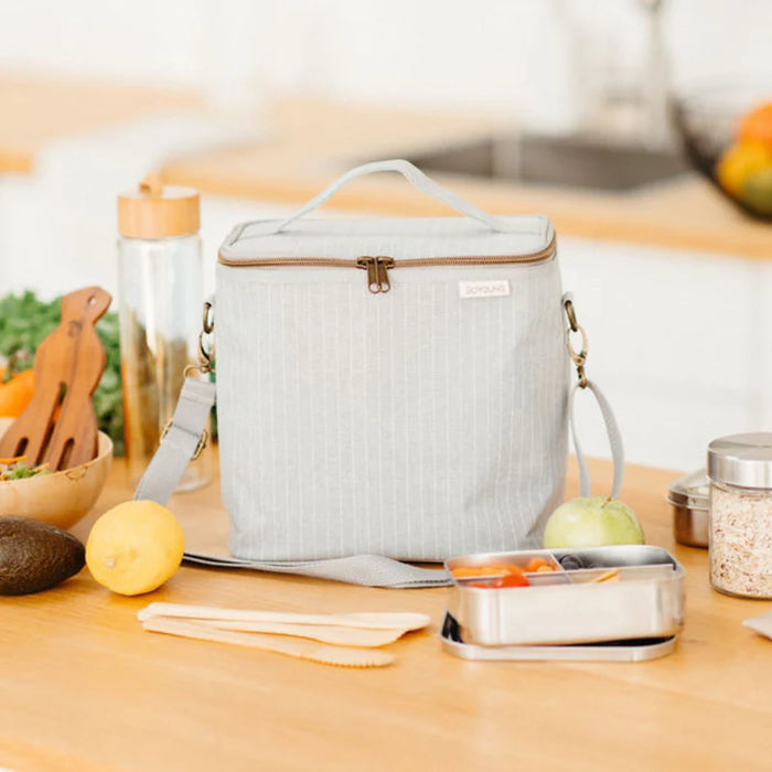 So Young Linen Lunch Poche - Pinstripe Heather Grey