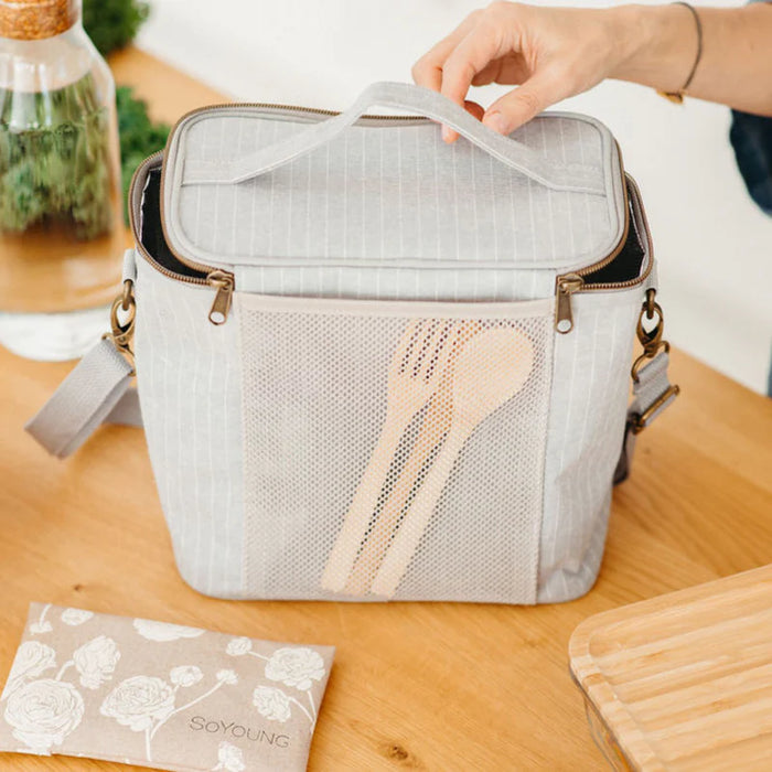 So Young Linen Lunch Poche - Pinstripe Heather Grey