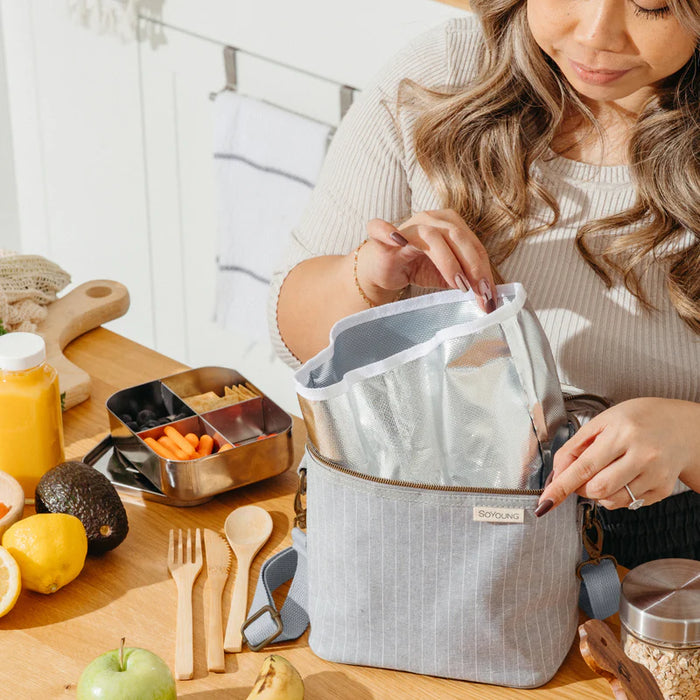 So Young Petite Lunch Poche - Pinstripe Heather Grey