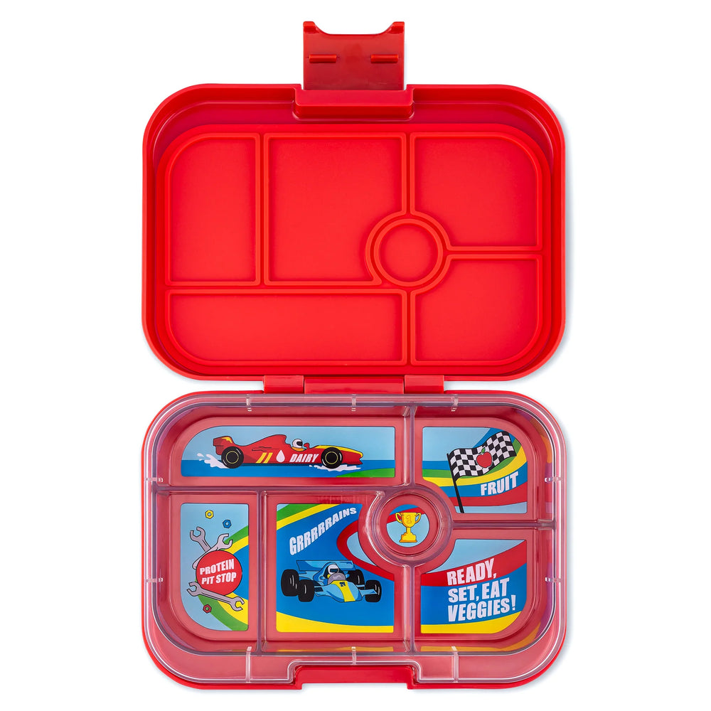 Yumbox Original 6 Compartment - Roar Red w/ Race Cars Tray