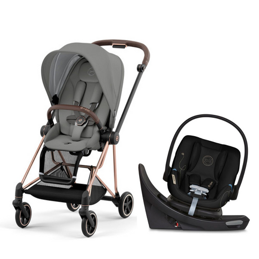 Cybex Mios3 Rose Gold Frame with Pearl Grey Seat & Aton G Swivel Infant Car Seat - Moon Black