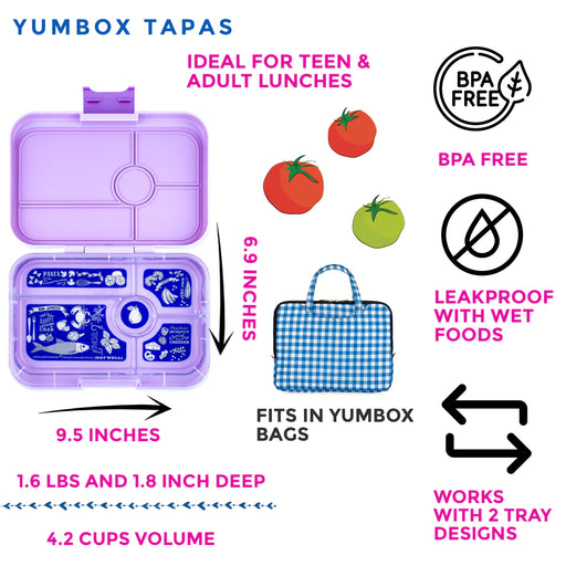 Yumbox Tapas 5 Compartment - Seville Purple w/ Bon Appetit Tray