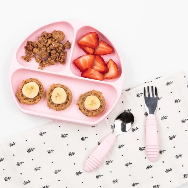 Bumkins Stainless Steel Spoon + Fork Pink