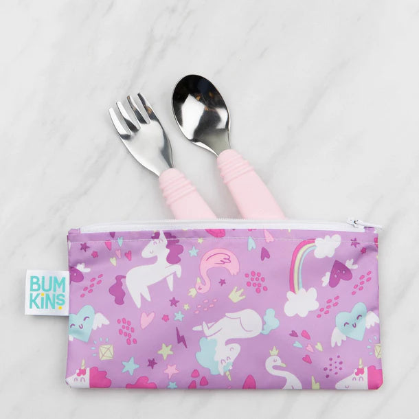 Bumkins Stainless Steel Spoon + Fork Pink