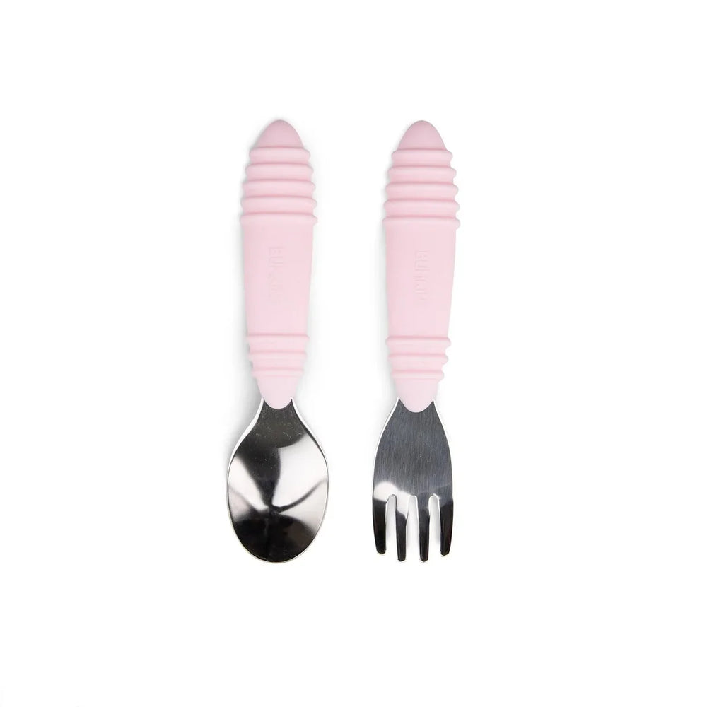 Bumkins Stainless Steel Spoon + Fork Pink