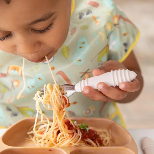 Bumkins Stainless Steel Spoon + Fork Sand