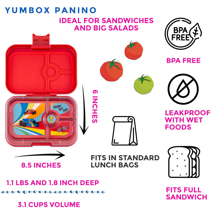 Yumbox Panino4 - Roar Red w/ Race Car Tray