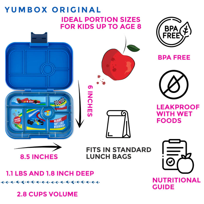 Yumbox Original 6 Compartment - Surf Blue w/ Race Cars Tray