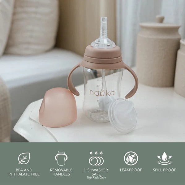 Nouka Traditional Sippy/Weighted Straw Cup 8oz - Soft Blush 6M+