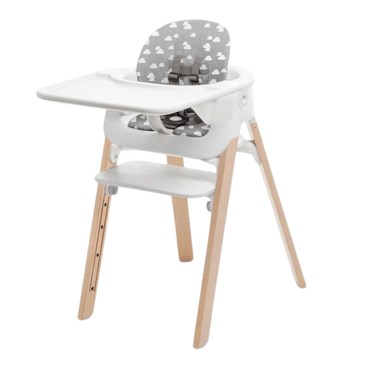 Stokke Steps High Chair Complete - White/Natural with White Seat Grey Clouds Cushion