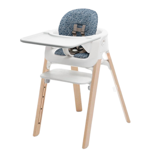 Stokke Steps High Chair Complete - White/Natural with White Seat Flower Garden Cushion